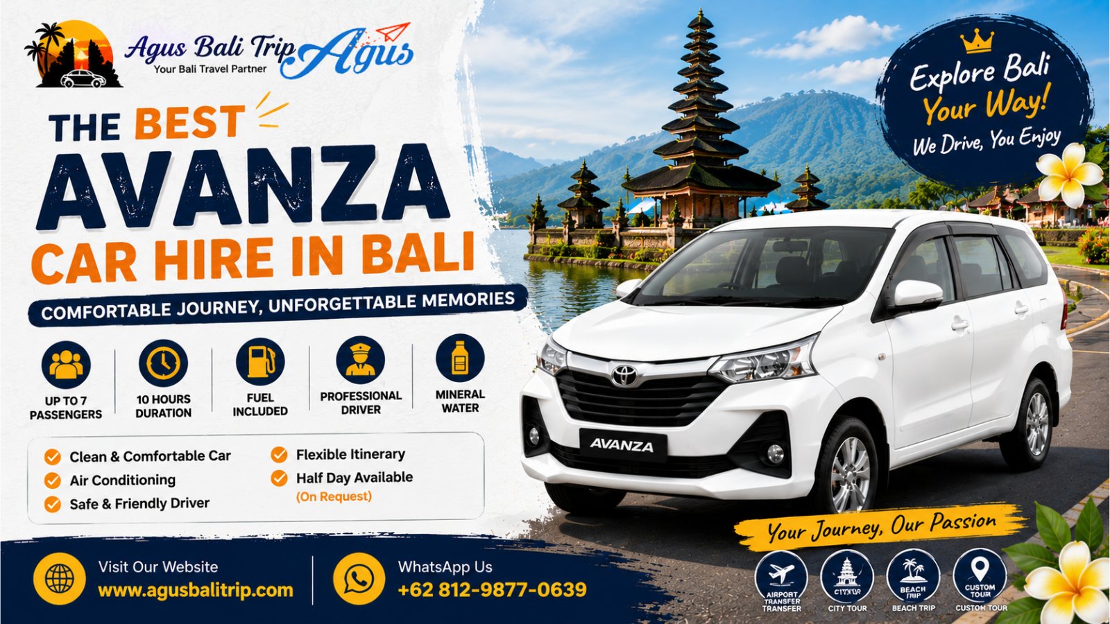 Best Toyota Avanza car hire in Bali with experienced driver for private tours, sightseeing, and comfortable island travel.