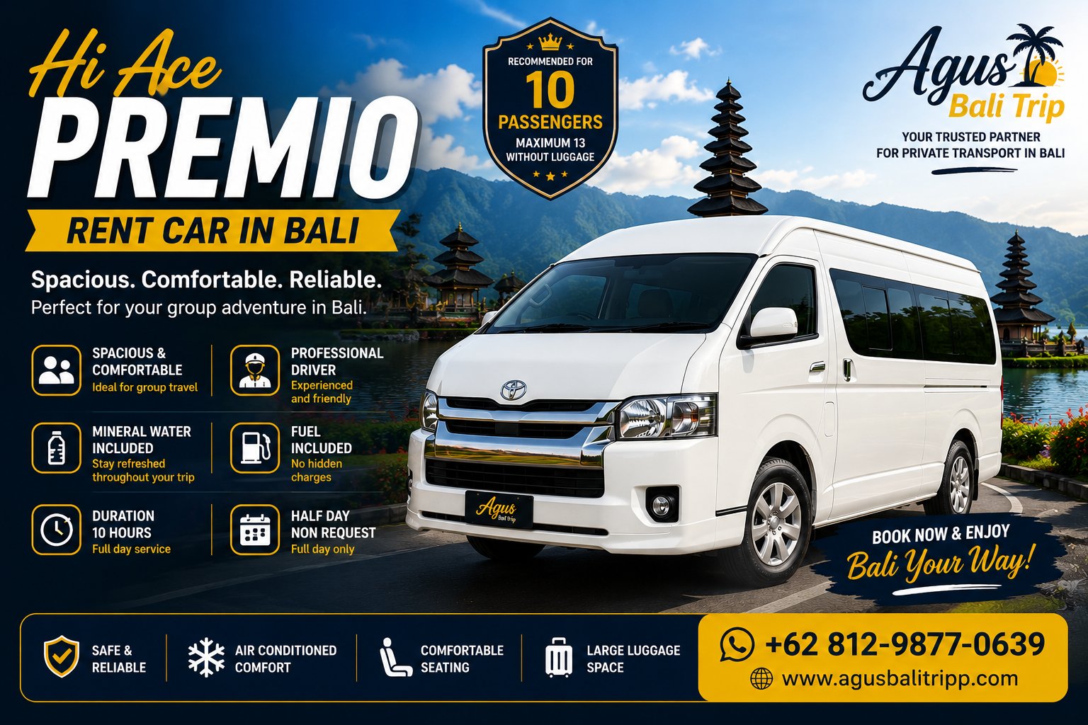 Best Hiace Premio rental Bali for large families and small tour groups visiting top attractions.