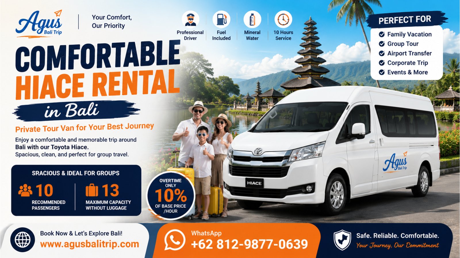 Comfortable Toyota Hiace rental for private tours in Bali