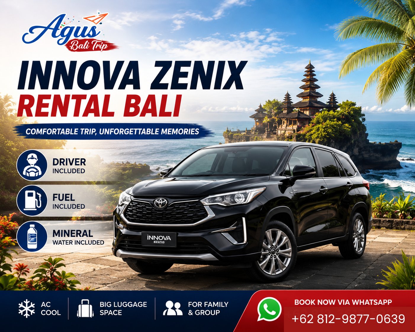 Executive Toyota Innova Zenix available for business and private travel in Bali