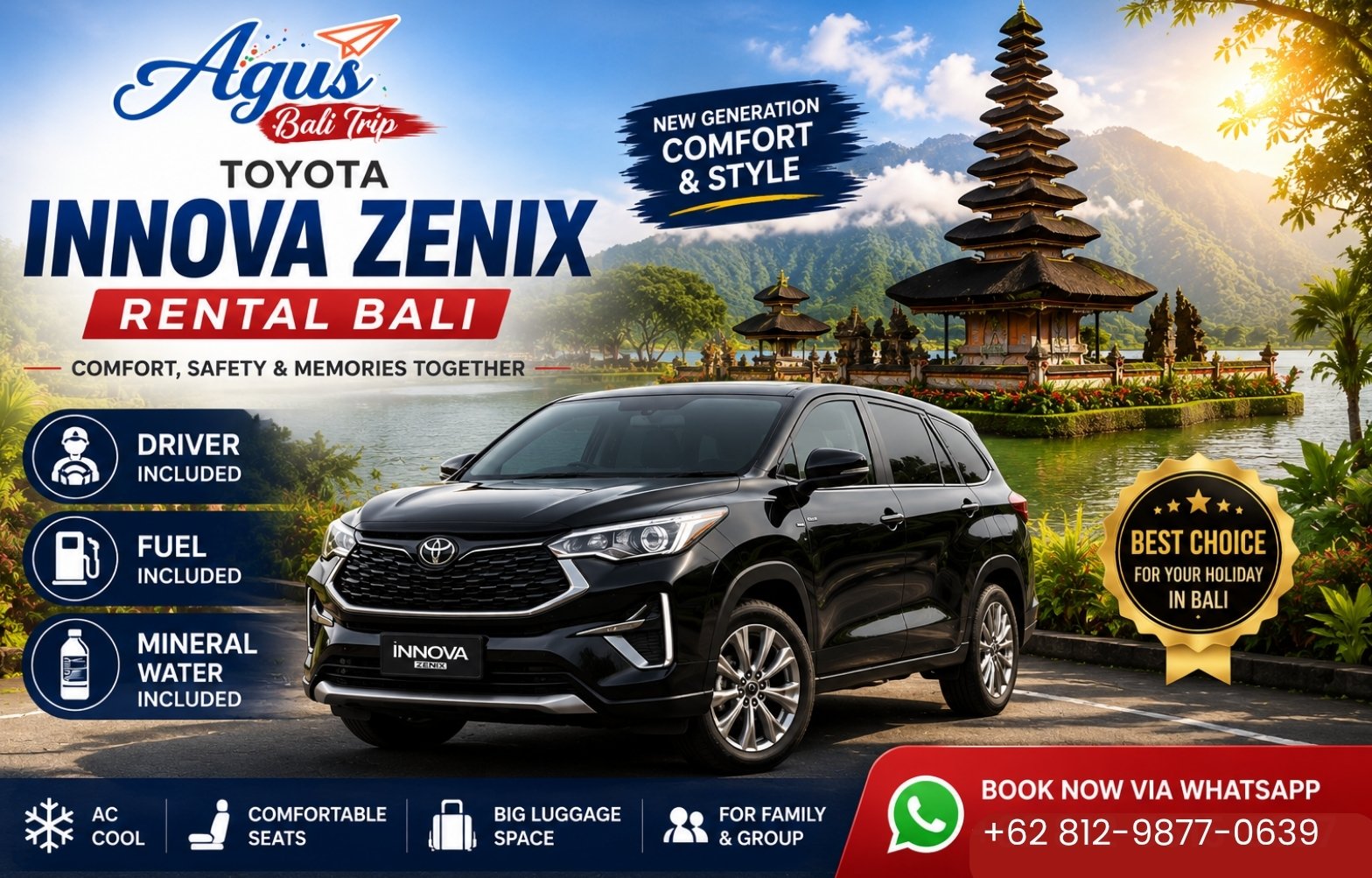 Toyota Innova Zenix airport transfer service from Ngurah Rai Airport Bali