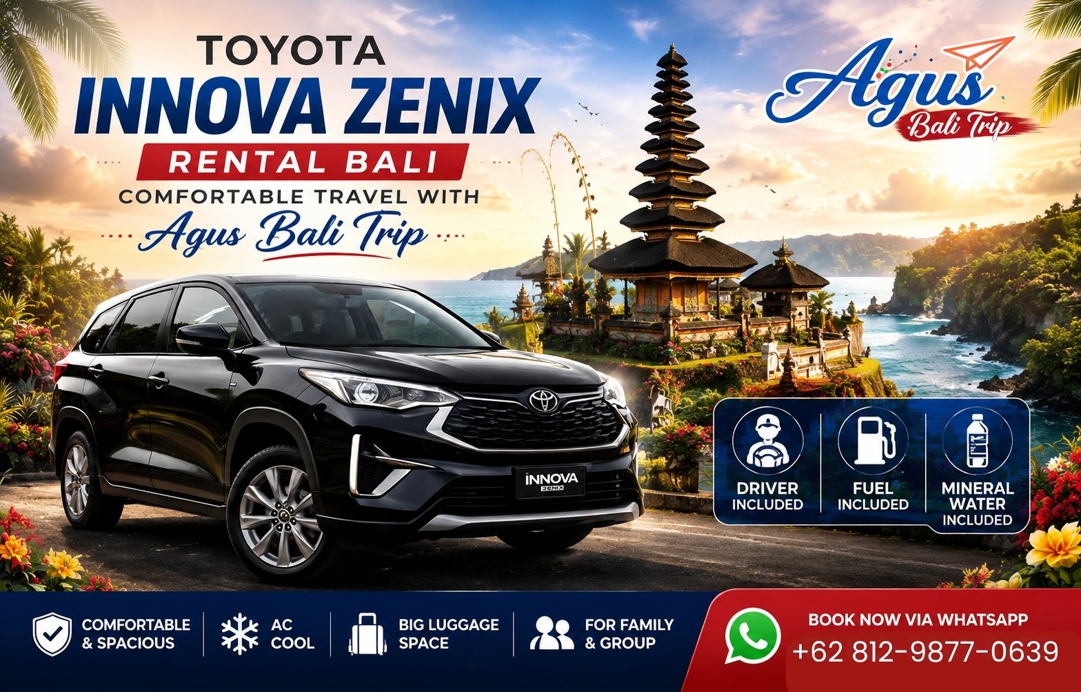 Toyota Innova Zenix rental in Bali for comfortable family trips across the island